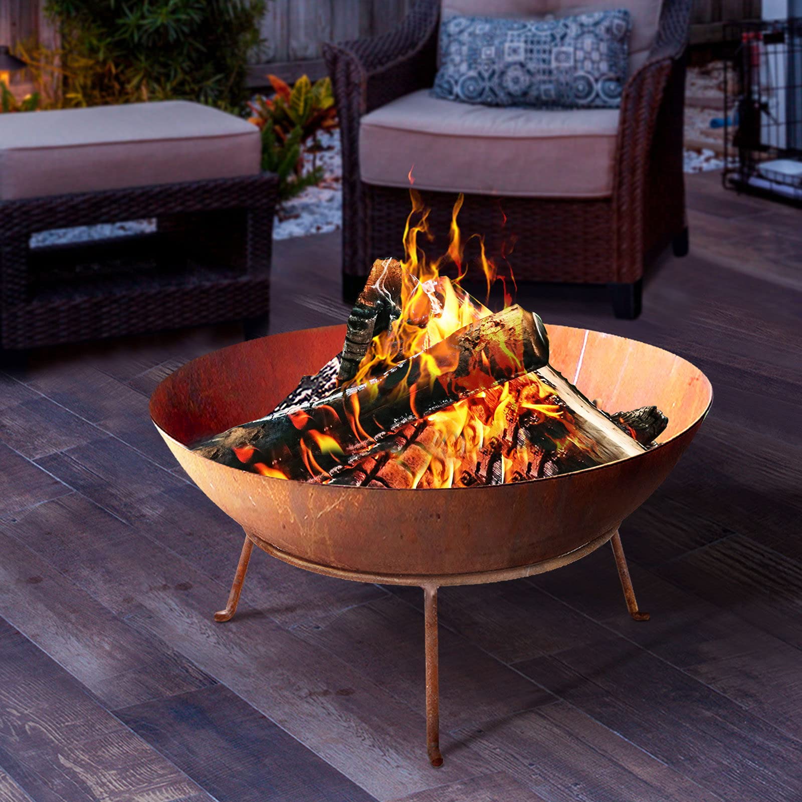 RusticFlame 70CM Steel Charcoal Fire Pit: Outdoor Fireplace and Heater