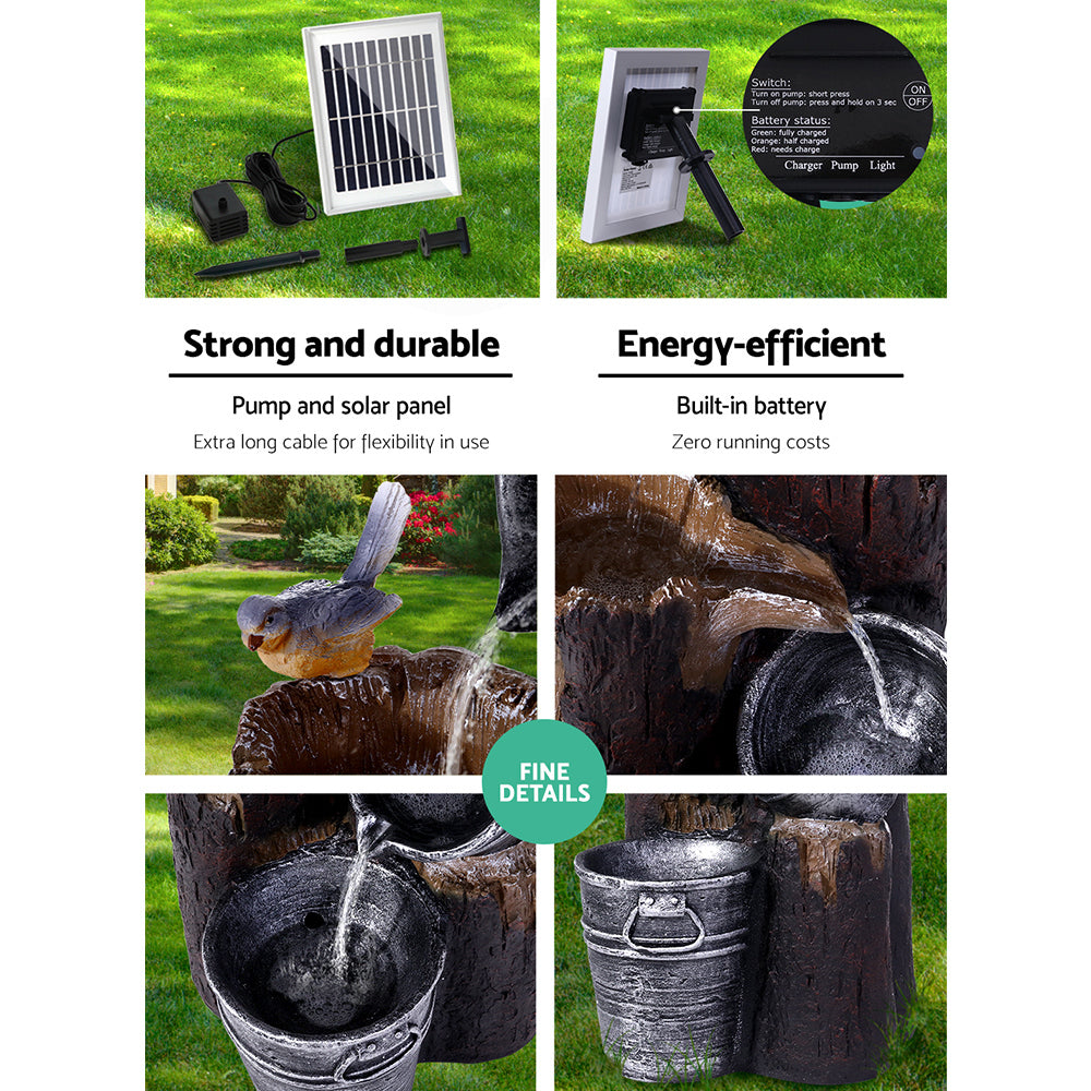 Solar 3 Tier Buckets Cascade Water and solar panel