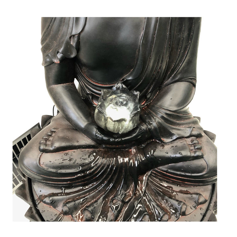 Solar Buddha Water Feature Fountain Close Look of Water from Hand