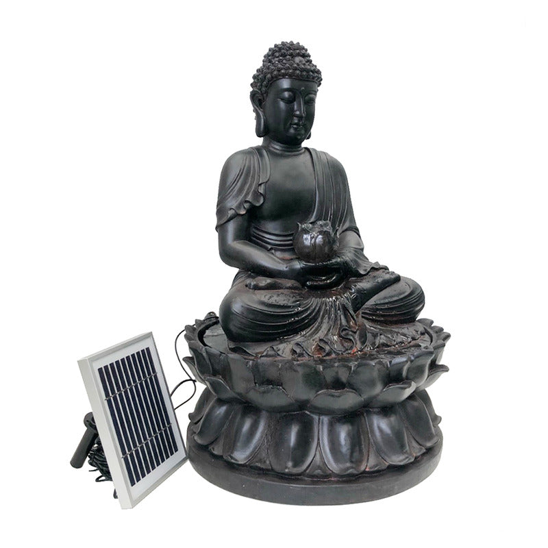 Solar Buddha Water Feature Fountain Sideview with Solar