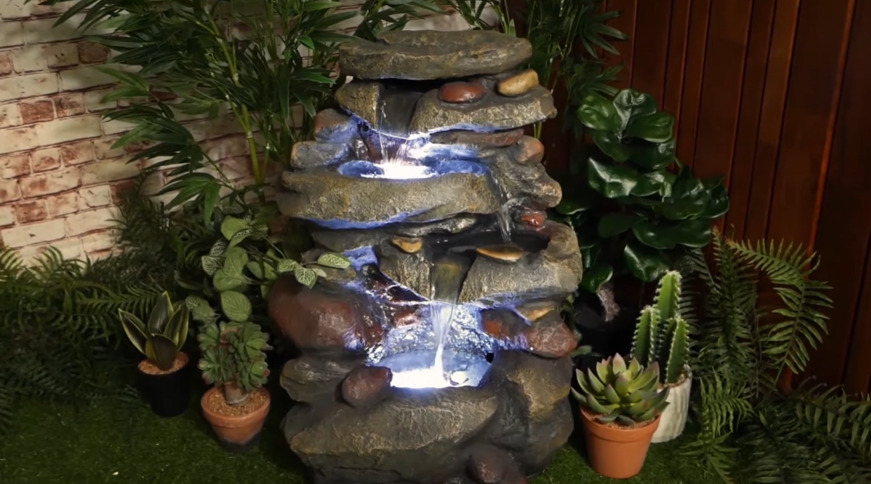 Stacked River Stones 3-Tiers Water Feature Fountain with LED