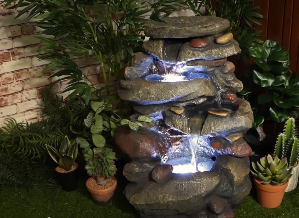 Stacked River Stones 3-Tiers Water Feature Fountain Cascading
