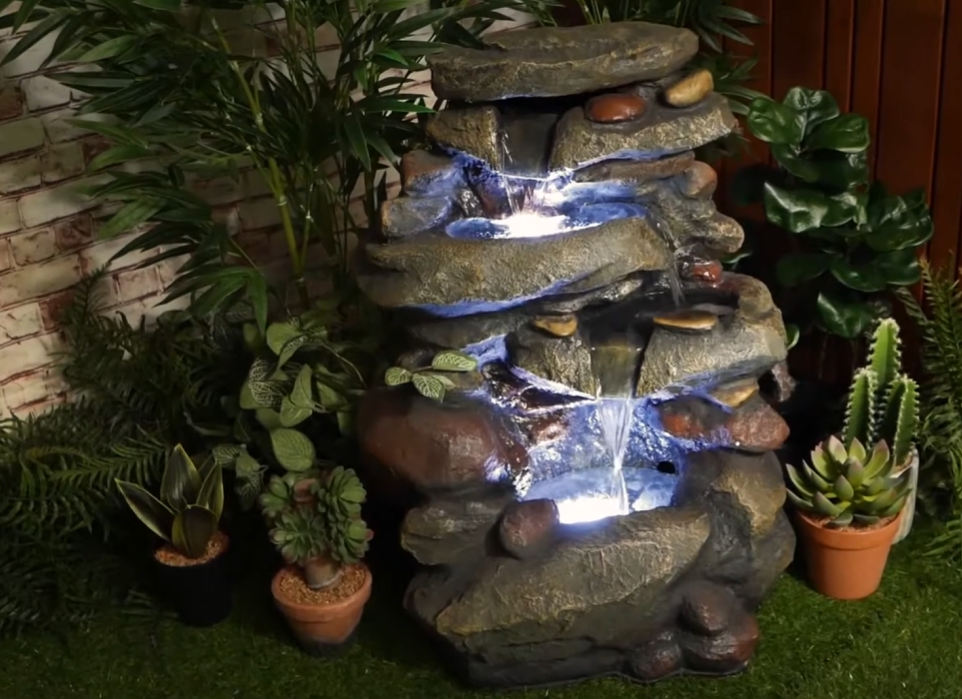 Stacked River Stones 3-Tiers Water Feature Fountain Beautiful Look
