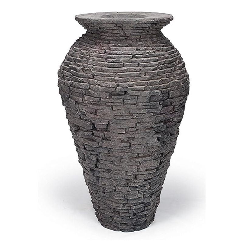 Stacked Slate Urn Fountain with white background