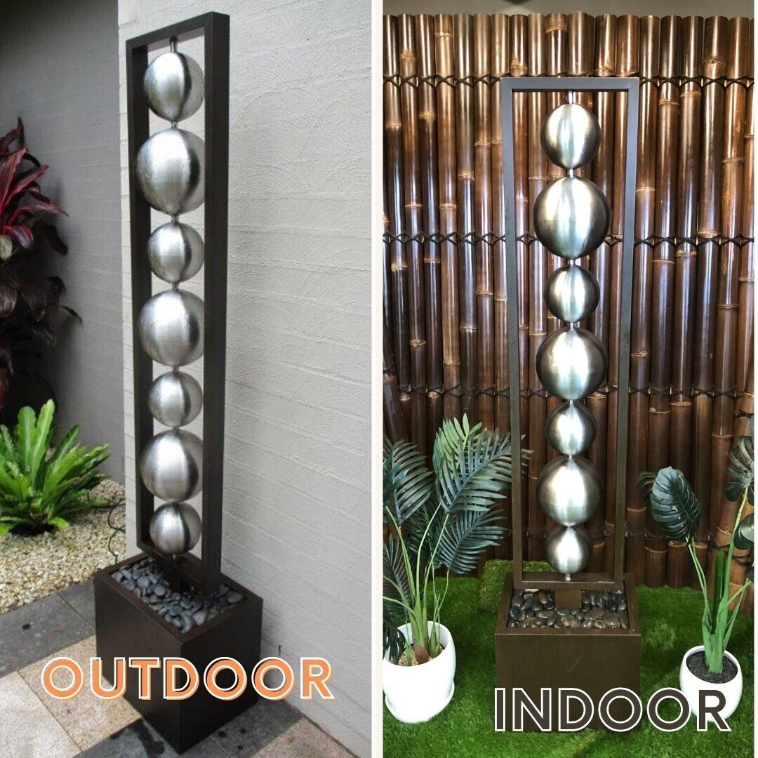 Stainless Steel Ball Water Feature Fountain Outdoor and indoor views