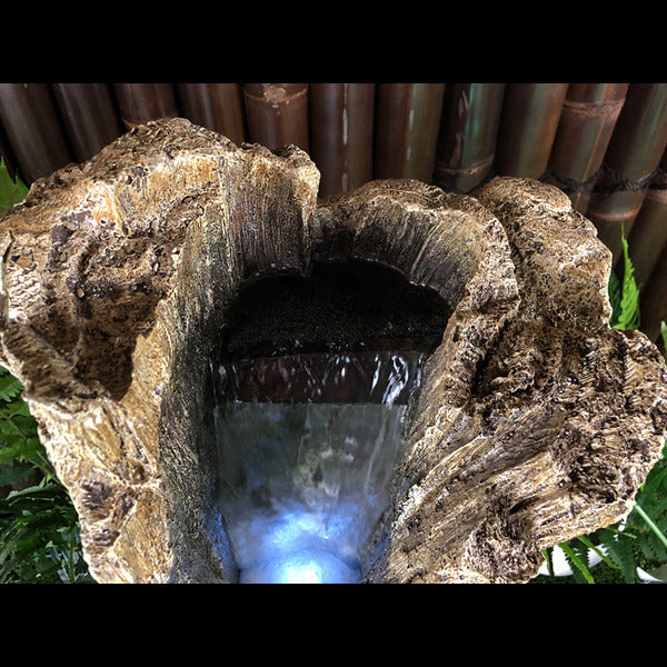 Tree Trunk Cascade Log Water Fountain Water Feature Close Up