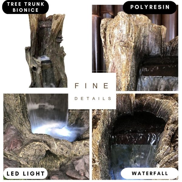 Tree Trunk Cascade Log Water Fountain Water Feature Four close look