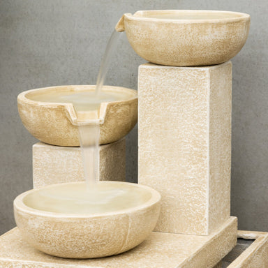 Trio Bowls Balinese Style Cascading Water Feature Fountain slight right view