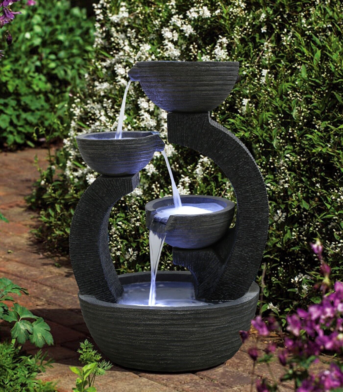 Triple Plates Water Feature Fountain backyard