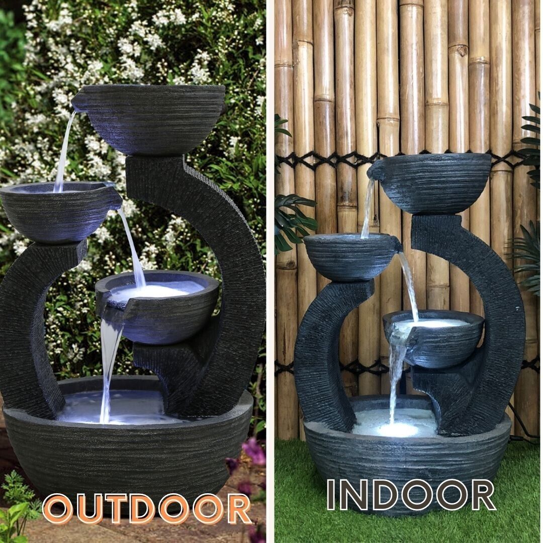 Triple Plates Water Feature Fountain outdoor and indoor views