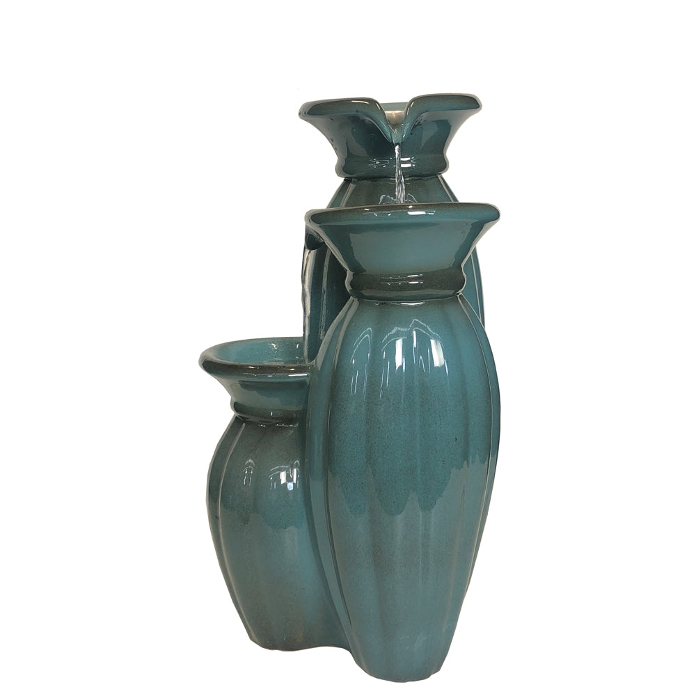 Triple Ceramic Vase Cascade Water Featire with water flow