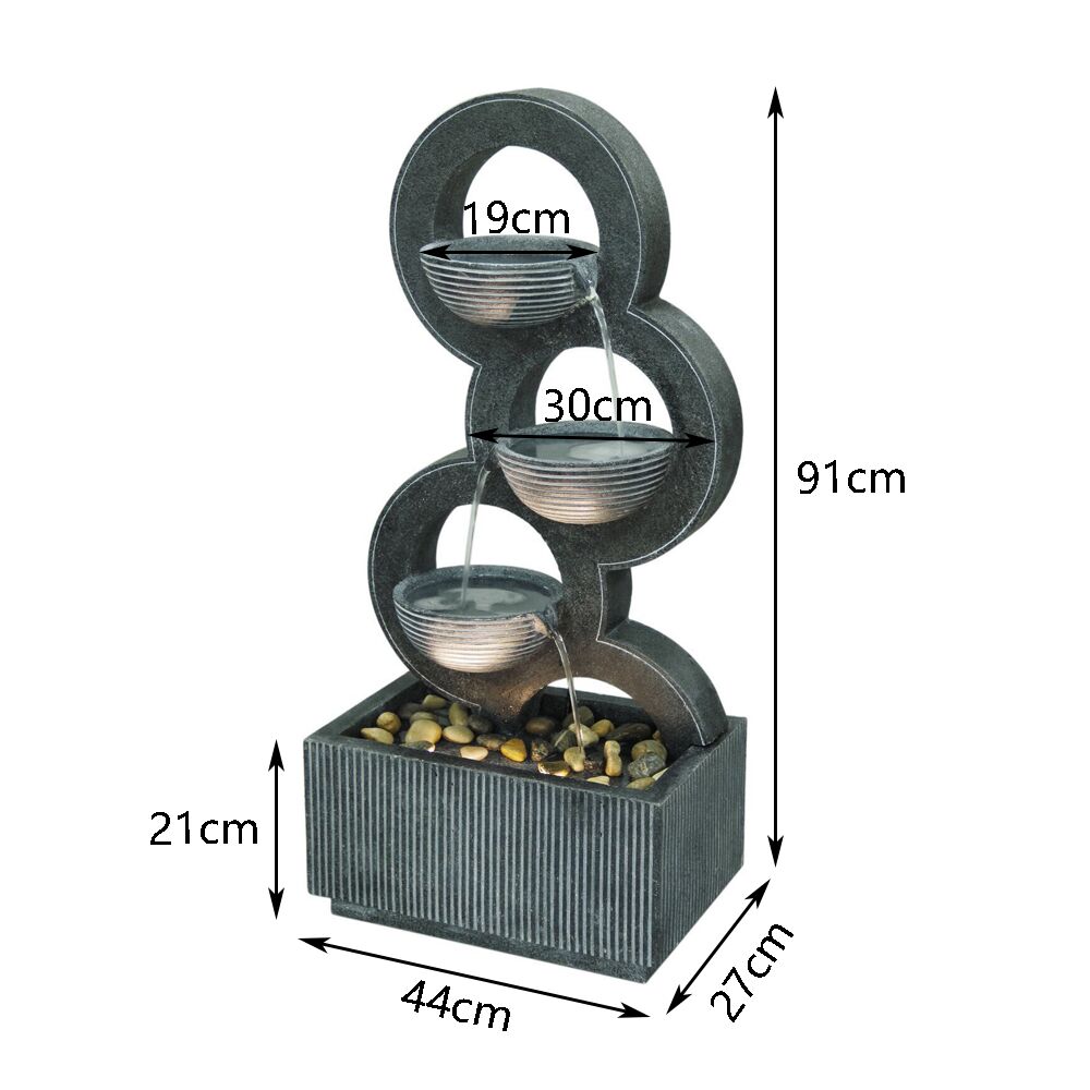 Triple Circles Cascade Water Feature Dimensions