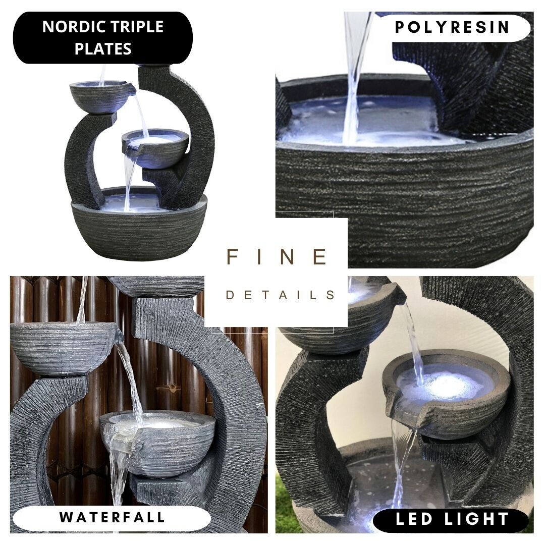 Triple Plate Bowls Water Feature Fountain four features