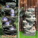 outdoor and indoor images of 6 Cascade Tier Rock Water Feature Fountain