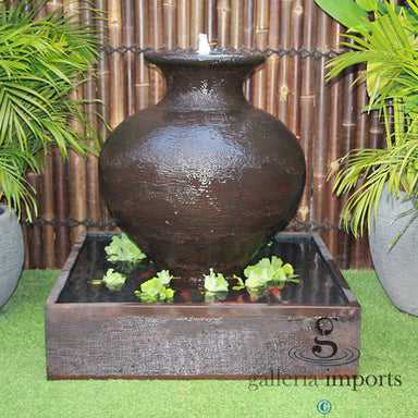 rust florentine water fountain with pots