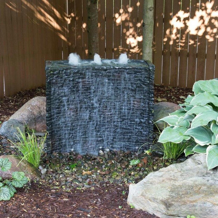 stacked slate spillway wall landscape fountain and water trickle