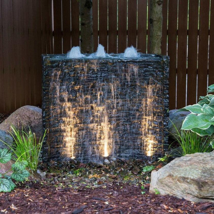 stacked slate wall fountain with LED lights