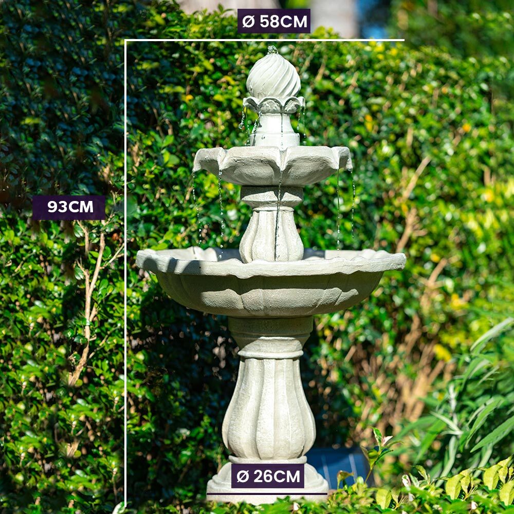 3 Tier Bird Bath Solar Water Feature and dimension