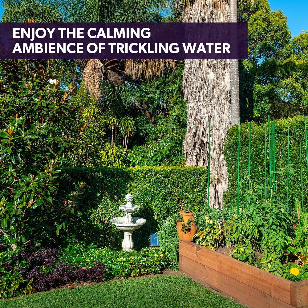 3 Tier Bird Bath Solar Water Feature in the backyard