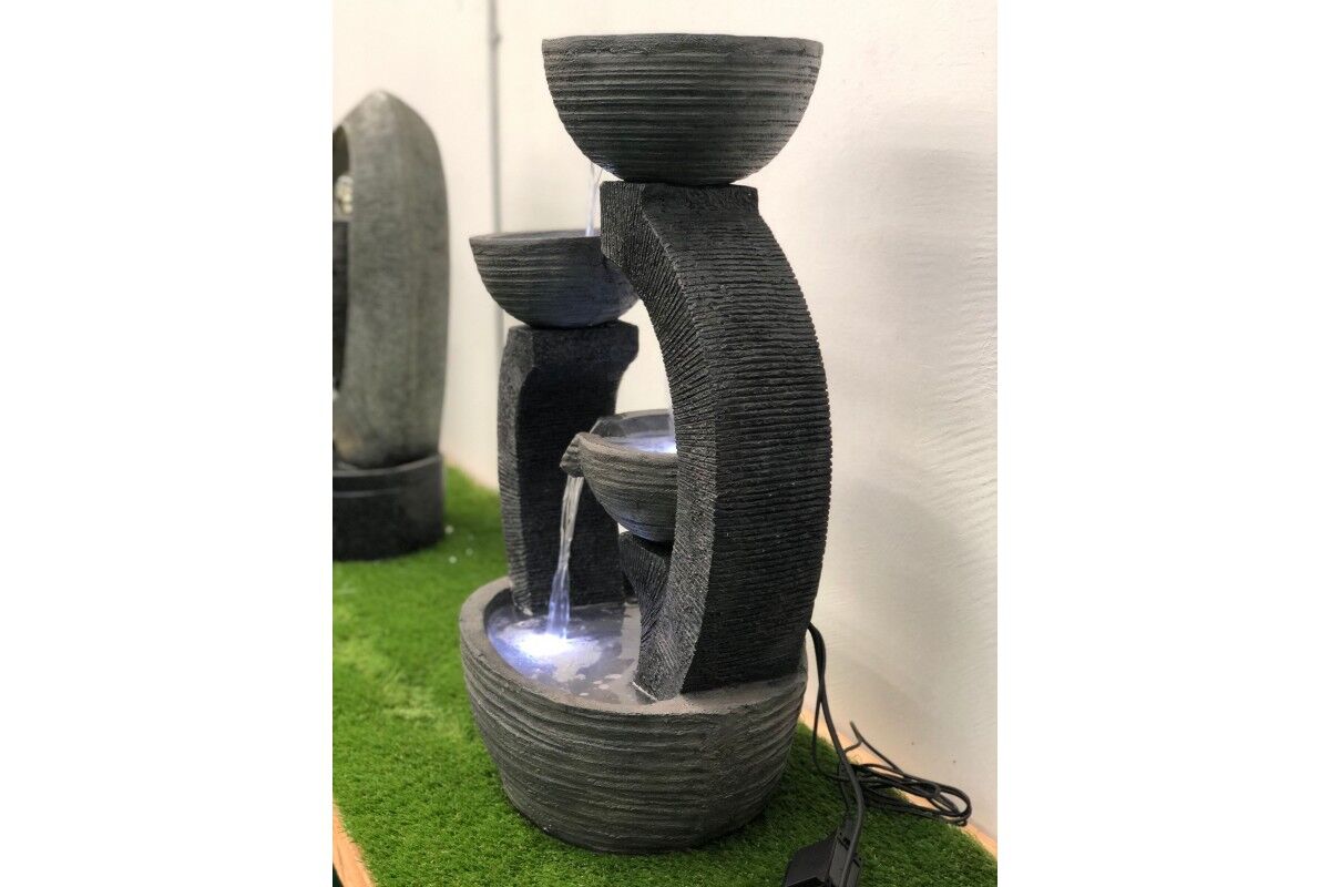 Triple Plates Water Feature Fountain sideview with led
