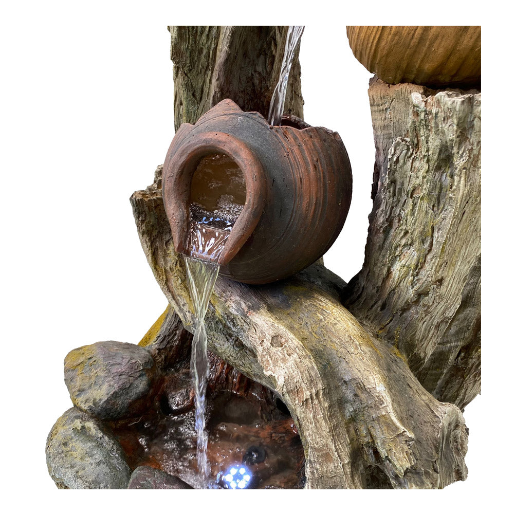 Tree Trunk With Pots Water Feature Fountain Close look