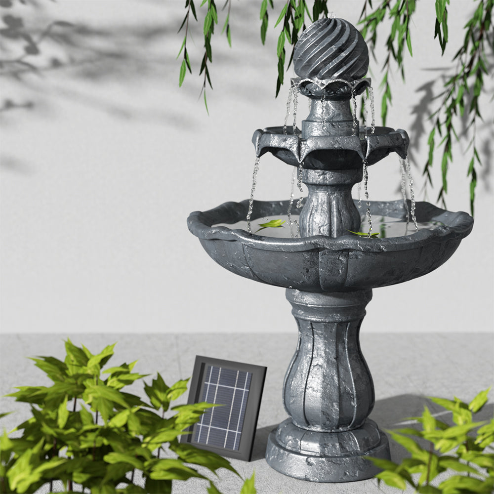 Gardeon 3 Tier Solar Powered Water Fountain - Black with solar panel