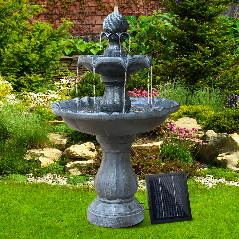 Gardeon 3 Tier Solar Powered Water Fountain - Black at garden