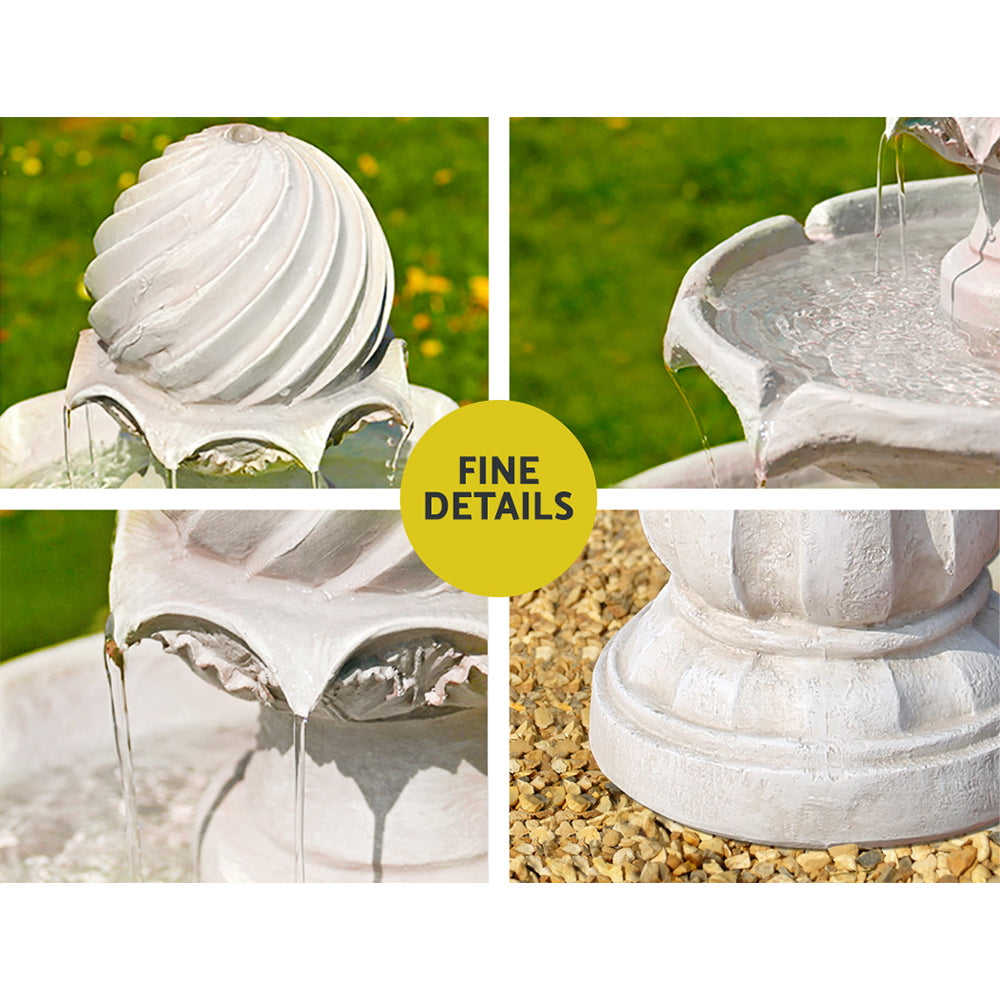 3 Tier Solar Powered Water Fountain - Ivory close up