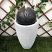 Black Ball on Grey Vase Water Feature Fountain Upper View