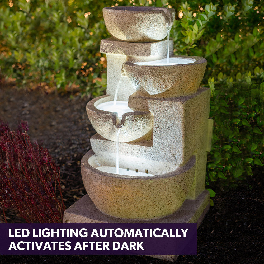 Solar Cascade 4 Bowls Water Feature and LED lights