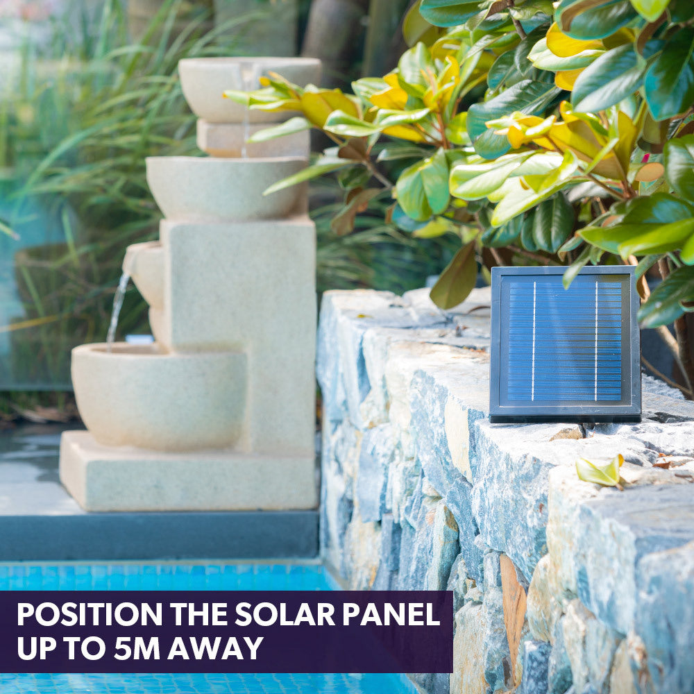 Solar Cascade 4 Bowls Water Feature and solar panel