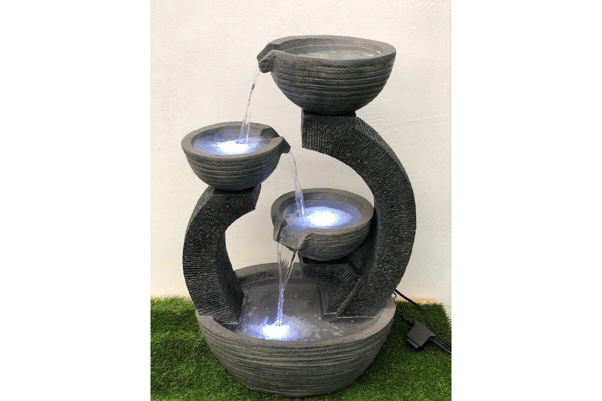 Triple Plate Bowls Water Feature Fountain Led2