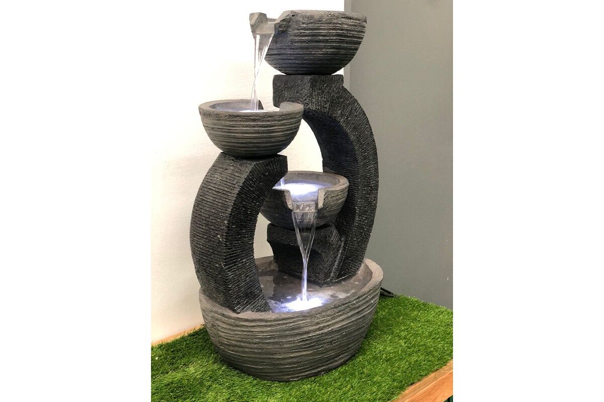 Triple Plate Bowls Water Feature Fountain Leftview
