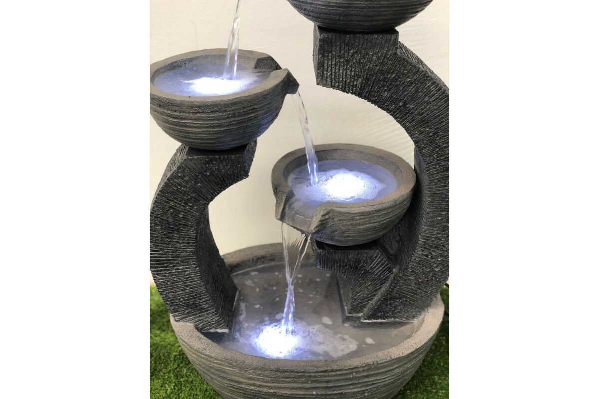 Triple Plate Bowls Water Feature Fountain closeup with LED